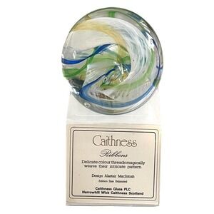 Vintage Caithness Ribbons Art Glass Paperweight  from Scotland in Org. Box -3.5"
